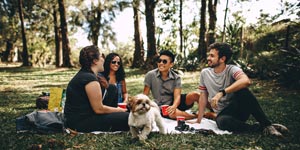 sober friends having picnic at the park